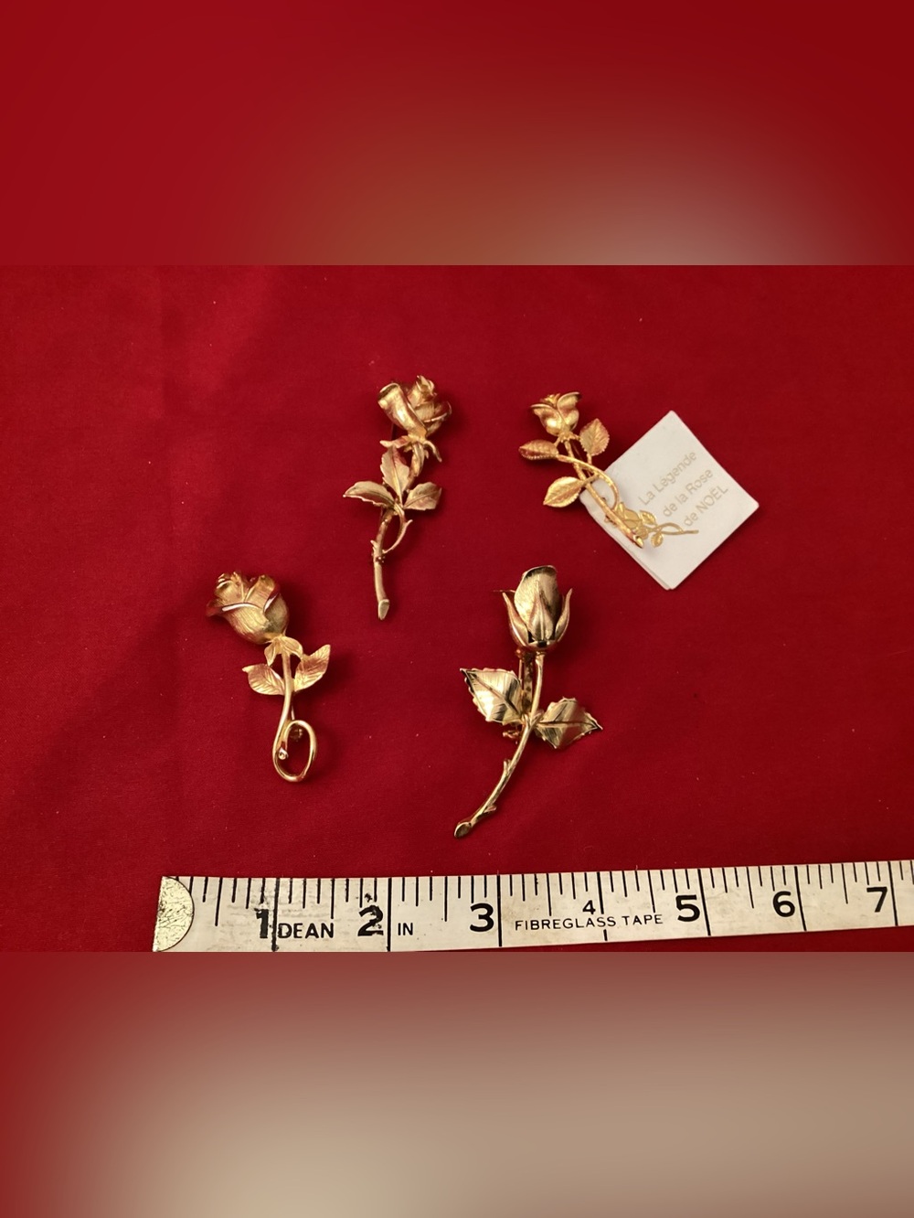 4 Gold tone Rose Brooches